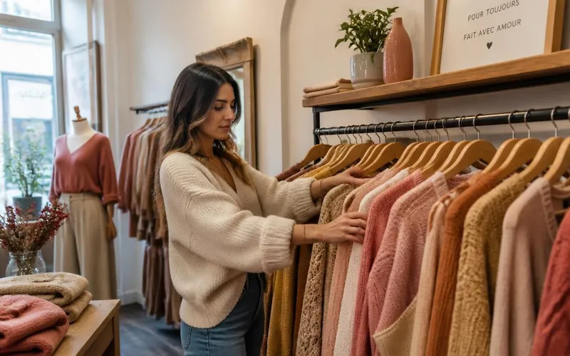 Kledingrek met warme kleuren in een boetiek — sfeerbeeld bij de fashioncheque